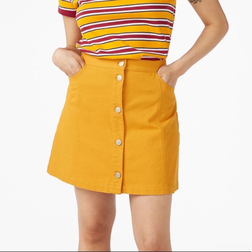 Monki mustard button front mini skirt